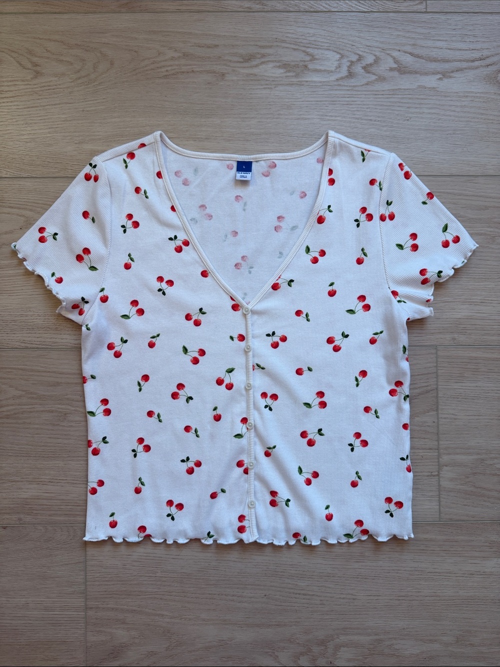 Old Navy White Cherry Print Button Down